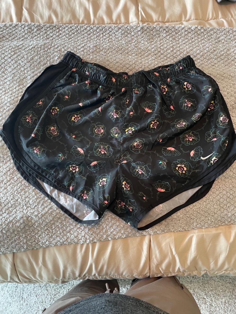 Nike Black Floral Athletic Shorts with Pink Accents